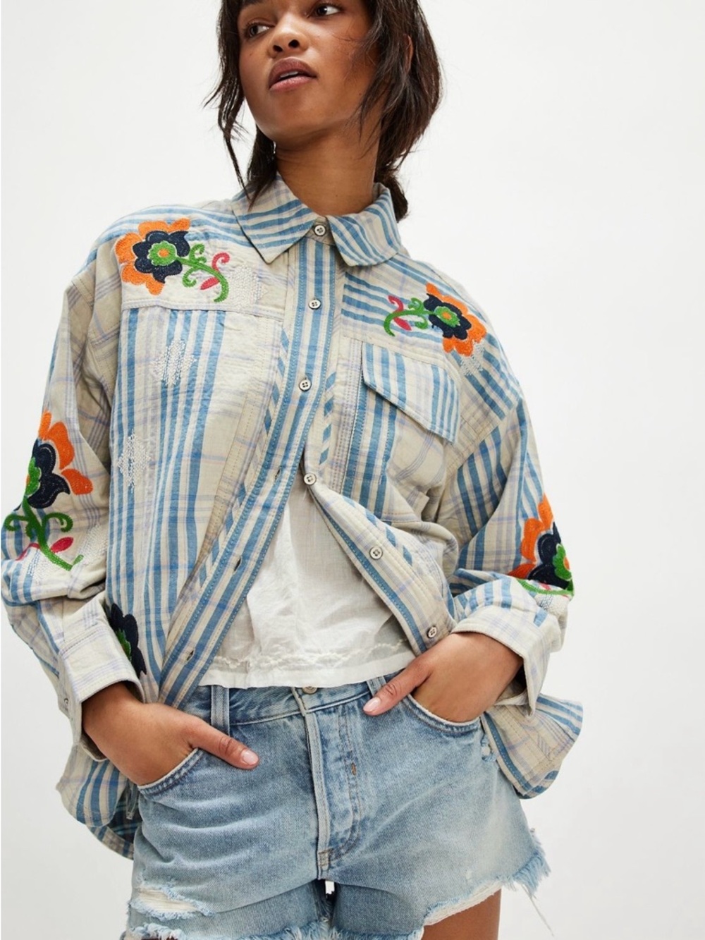 NWT We The Free Embroidered Sashiko Shirt